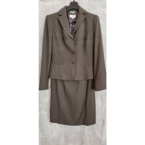 Talbots Brown Skirt Suit Jacket & Pencil Skirt 100% Italian Wool Sz‎ 4 Waist 27